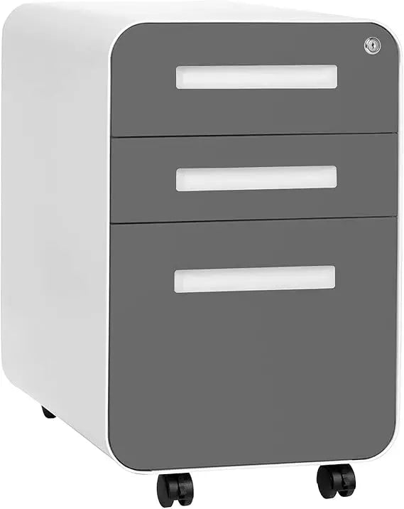 Under Desk 3-Drawer Metal File Cabinet with Lock Suitable for Legal/Letter Size on Wheels and Stationary - United