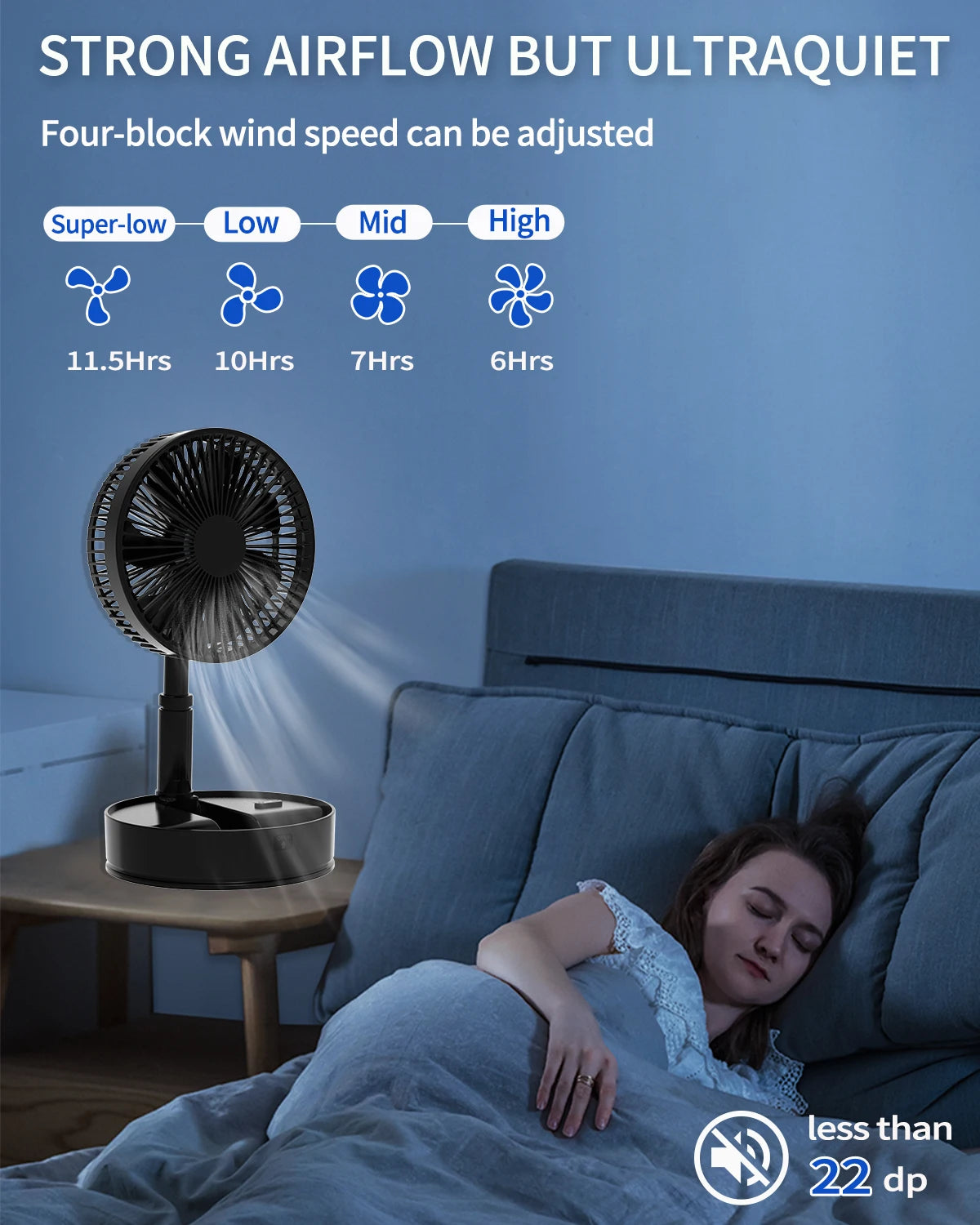 Oscillating Fan Foldaway with Remote Control Battery Powered Fan for Camping 4 Speed Timer Height Adjustment Portable