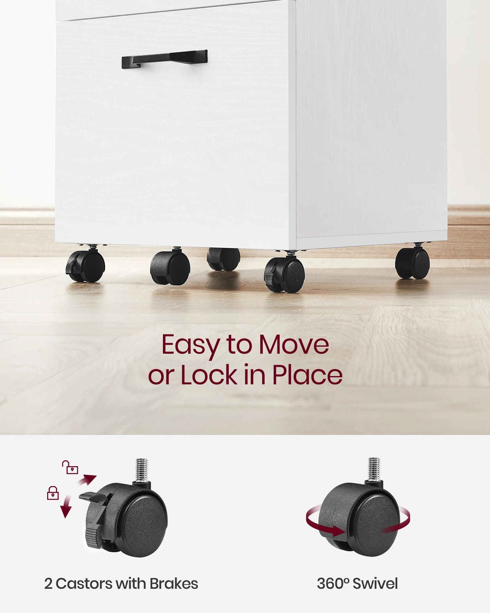 VASAGLE 2-Drawer File Cabinet Filing Cabinet for Home Office Small Rolling File Cabinet Printer Stand for A4 - WHITE