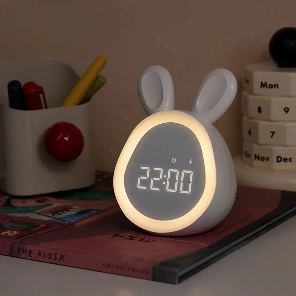 Mini cartoon rabbit LED alarm clock night light for students dormitory digital display children wake up light USB
