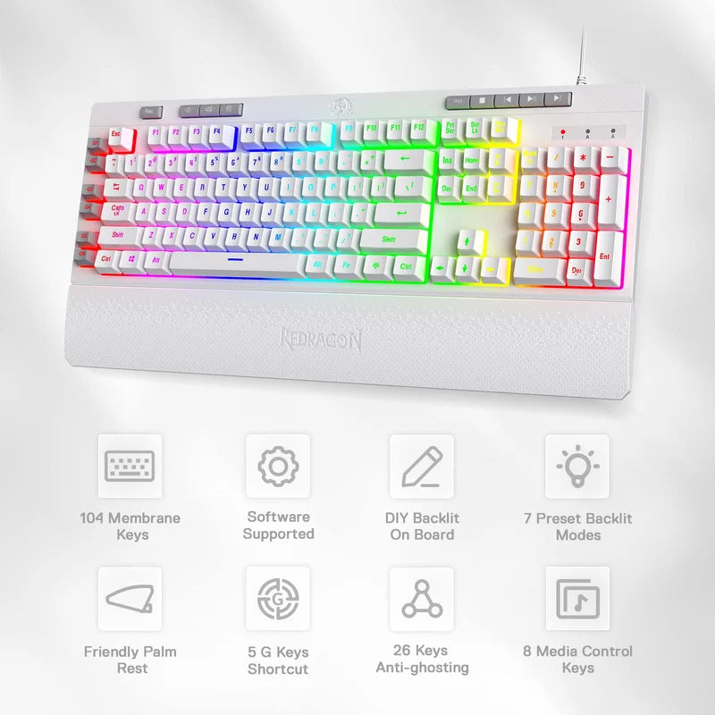 Redragon K512 Shiva RGB Backlit Membrane Gaming Wired Keyboard Linear Mechanical-Feel Switch Detachable Wrist Rest