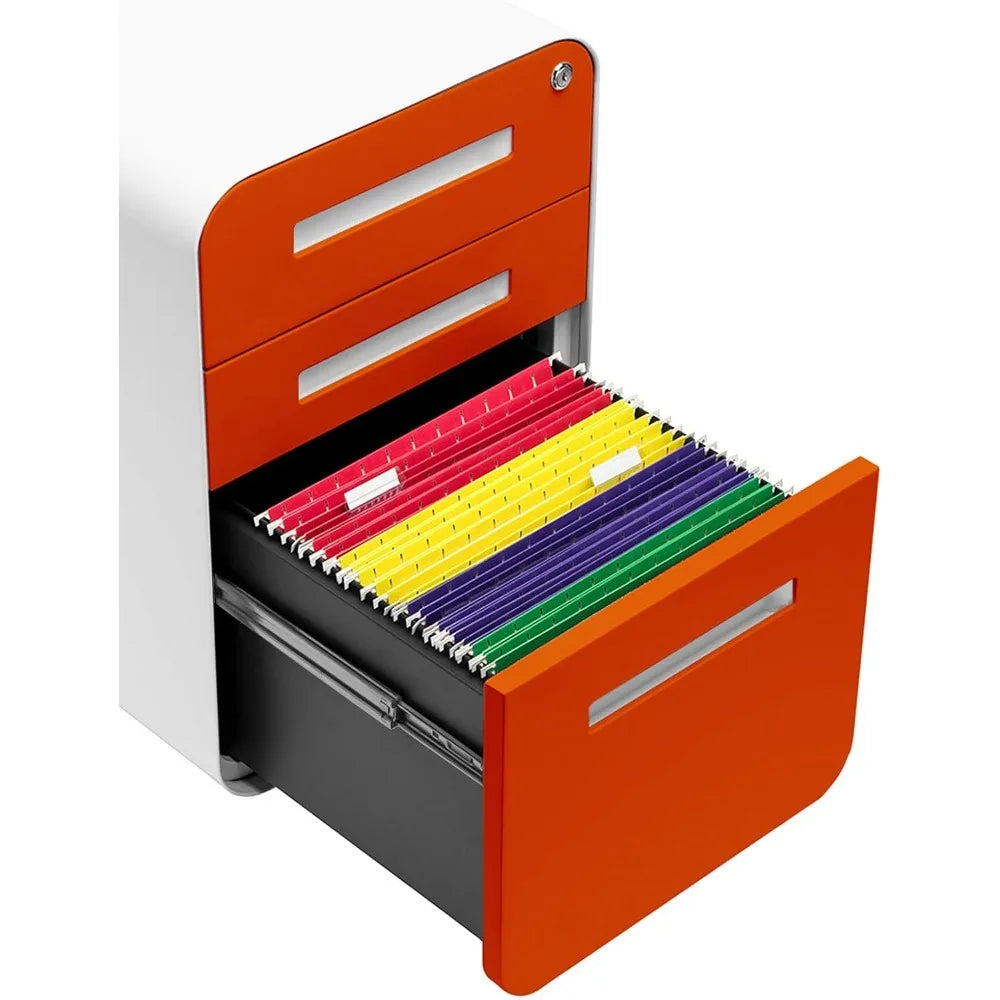 Under Desk 3-Drawer Metal File Cabinet with Lock Suitable for Legal/Letter Size on Wheels and Stationary