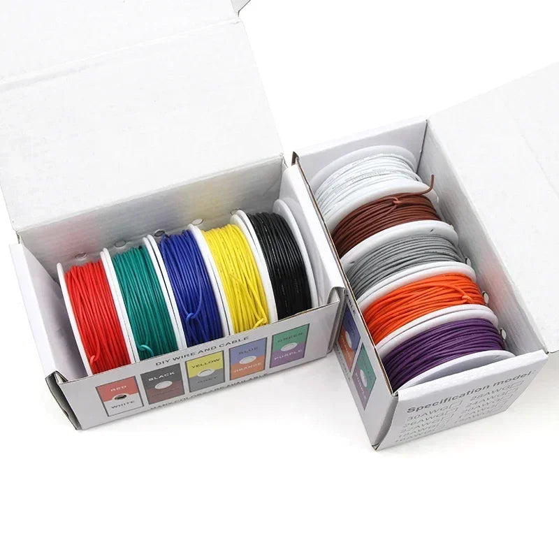 （5 Colors Mix Kit）UL1007 Wire PVC Insulation Tinned Copper Cable Stranded Electrical Line 30/28/26/24/22/20/18/16 AWG