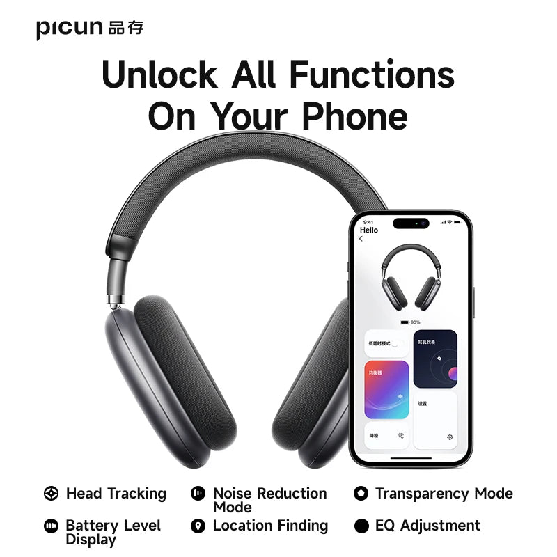 Picun F8 Pro ANC Wireless Headphones 3D Spatial Audio Head Tracking -52dB ANC HIFI Bluetooth Headset ENC HD Mic