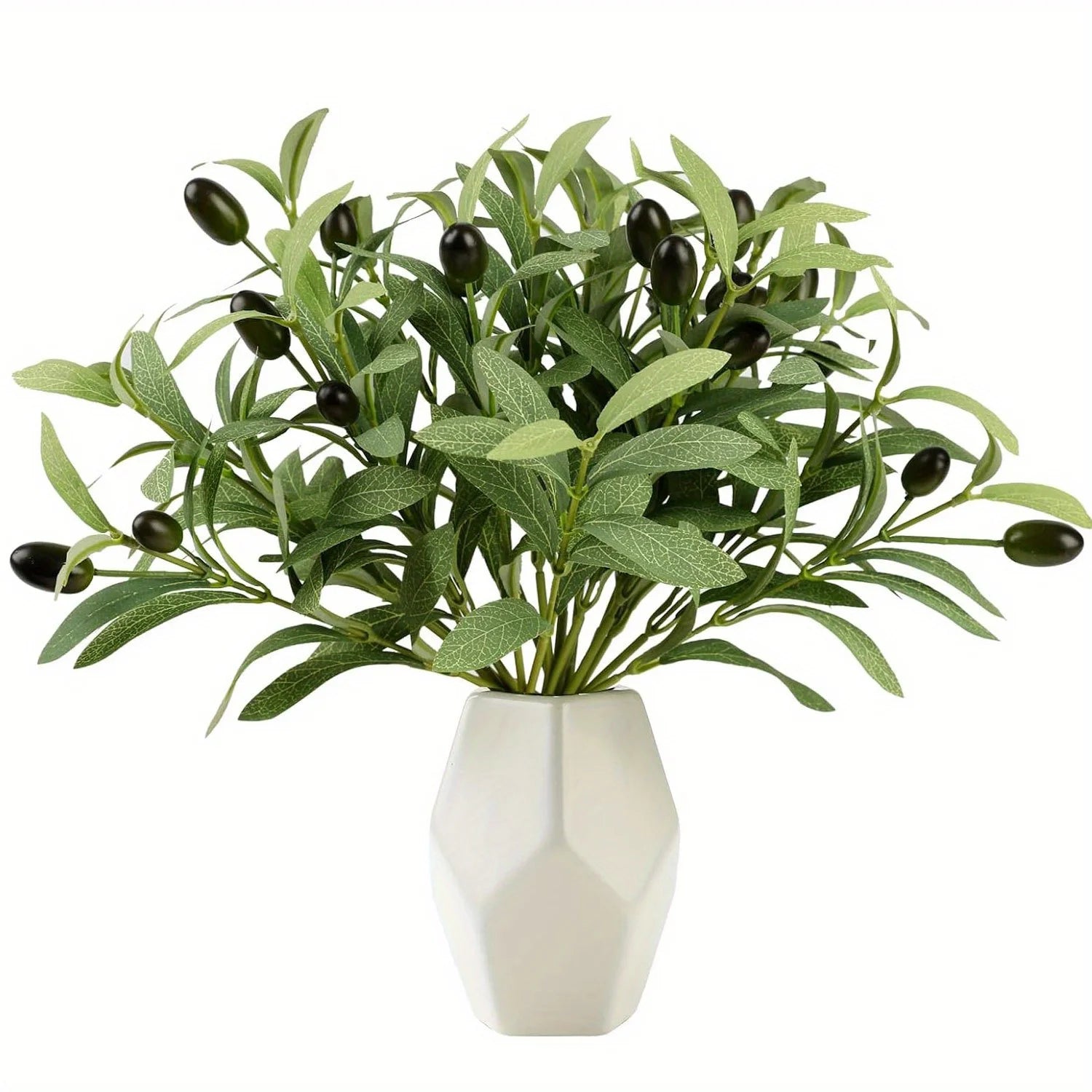 1-6pcs Faux Olive Leaves Stems 15’’ Tall Artificial Plants Olive Tree Branches for Home Office Wedding Party Tabletop