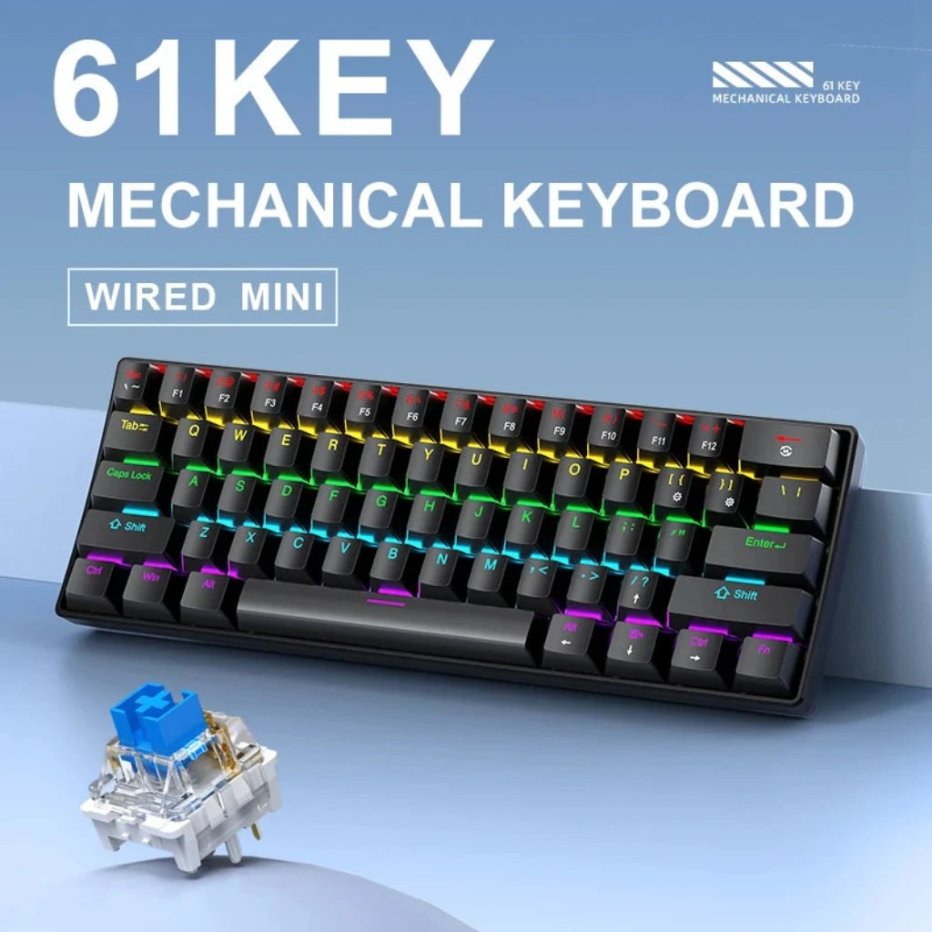 APAYADO K61 Keyboard 60% Portable Wired Mechanical Keyboard Wired 61 Keys Phantom RGB - Desktop
