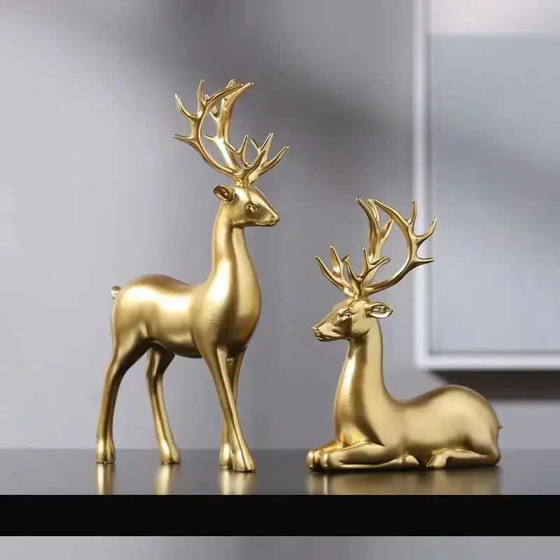 Deer Statue Standing and Sitting Resin Sculpture Reindeer Figurine Ornaments Stag Accents for Home Entrance Mantle
