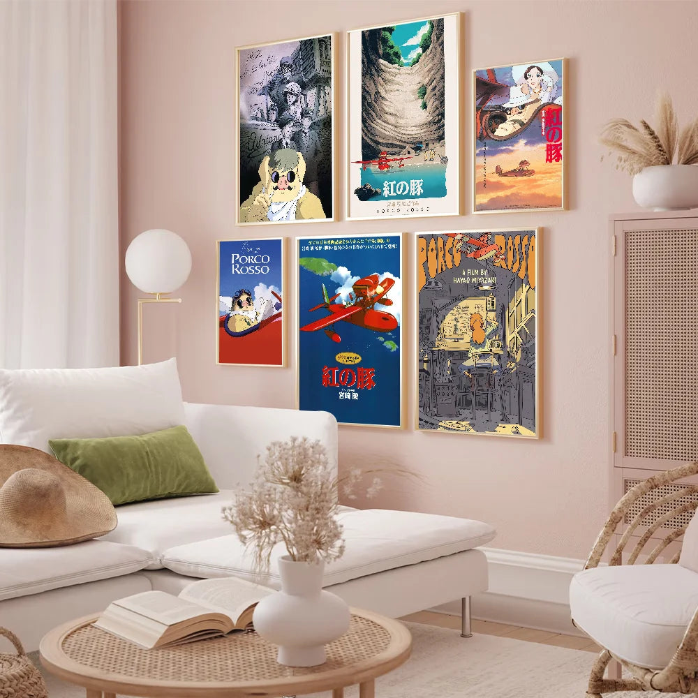 Cartoon P-Porco R-Rosso Poster Prints Wall Sticker Bedroom Living Home Room Office Decoration Painting Self Adhesive