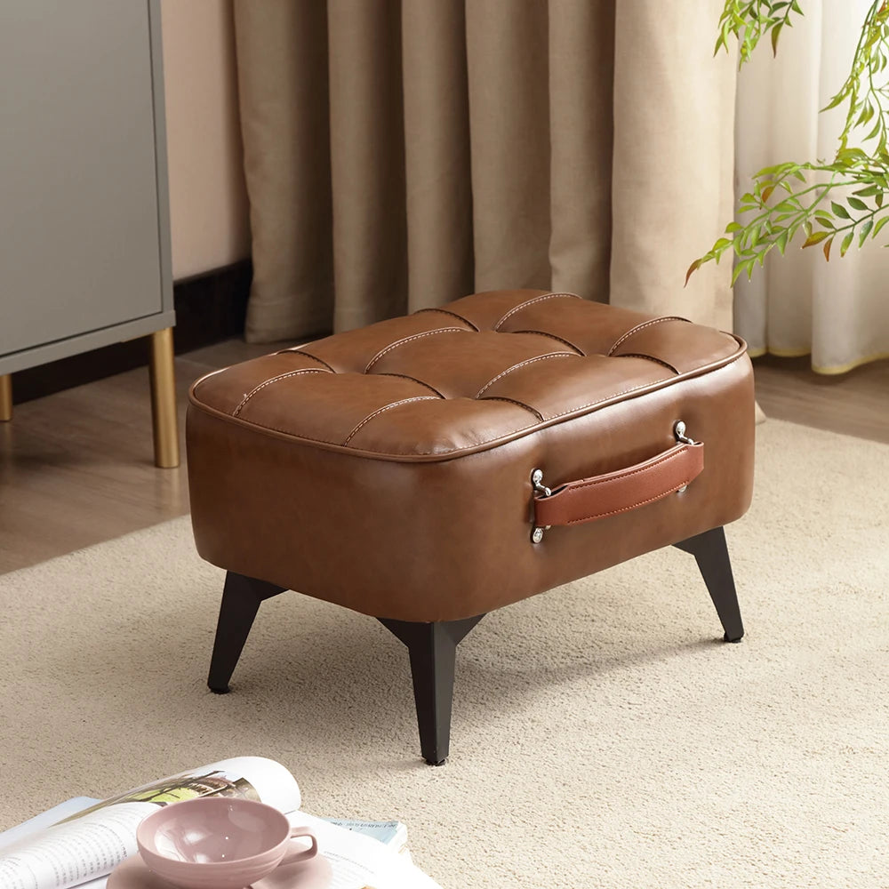 Small FootStool Ottoman with Stable Metal Legs Upholstered Footstool Padded Foot Rest PU Leather Rectangle Small Step