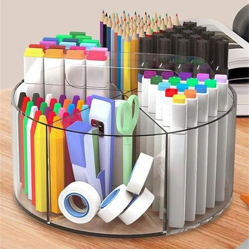 360 Degree Rotating Pen Holder Desk Organizers 6 Slot Clear Acrylics Pencil Holder Art Supply Organizers Marker Holder