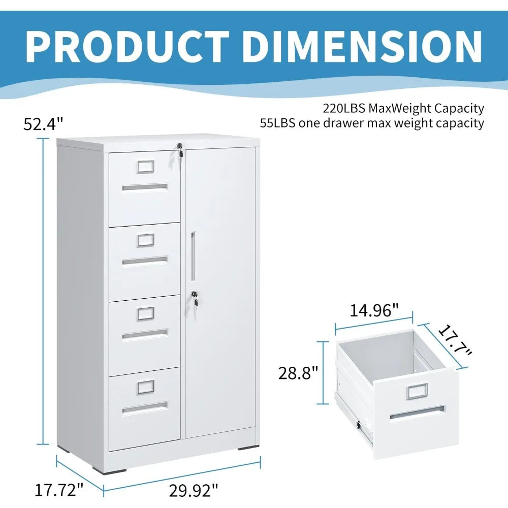 4 Drawer File Cabinet with Lock and 1 Door Metal Vertical Filing Cabinets for Home Office Steel Storage Cabinet
