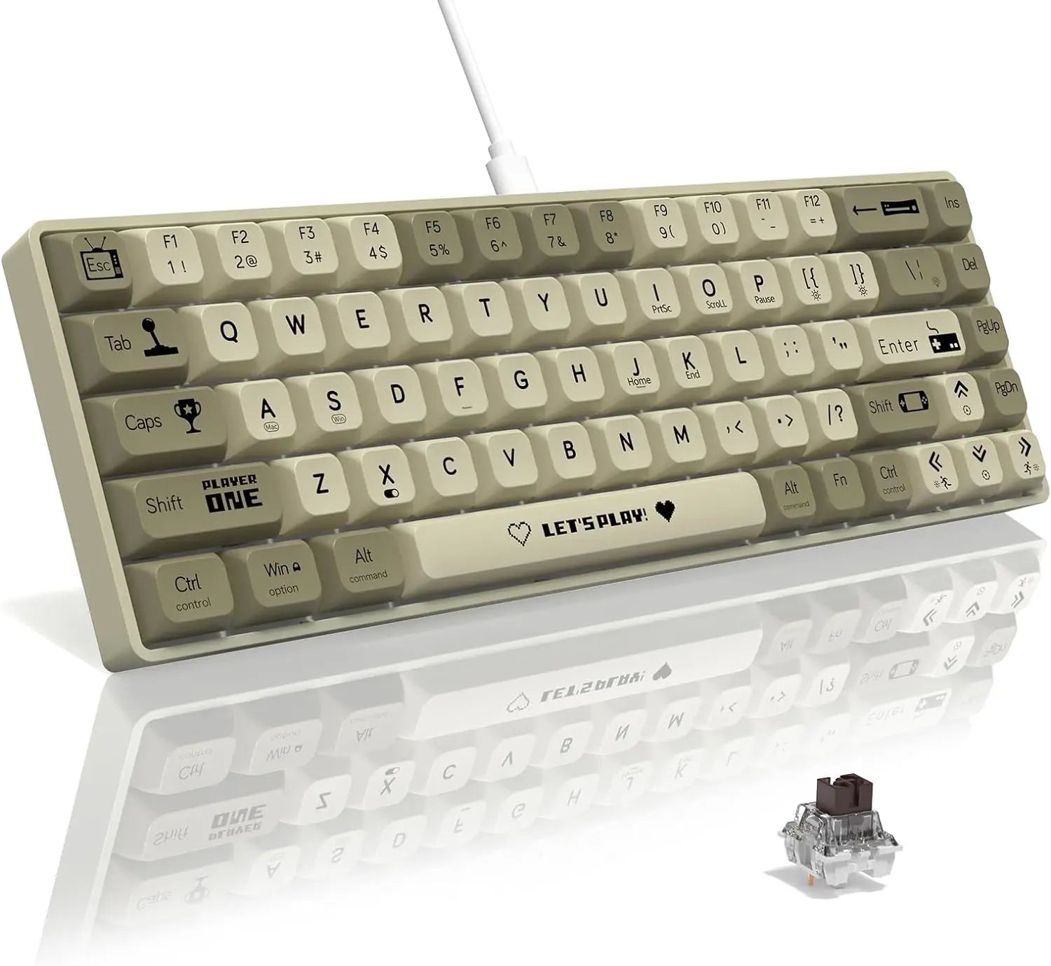 MAMBASNAKE x ATTACK SHARK AK680 65% Wired Mechanical Gaming Keyboard,Hot-Swappable,RGB Rainbow Backlit - grey / Red