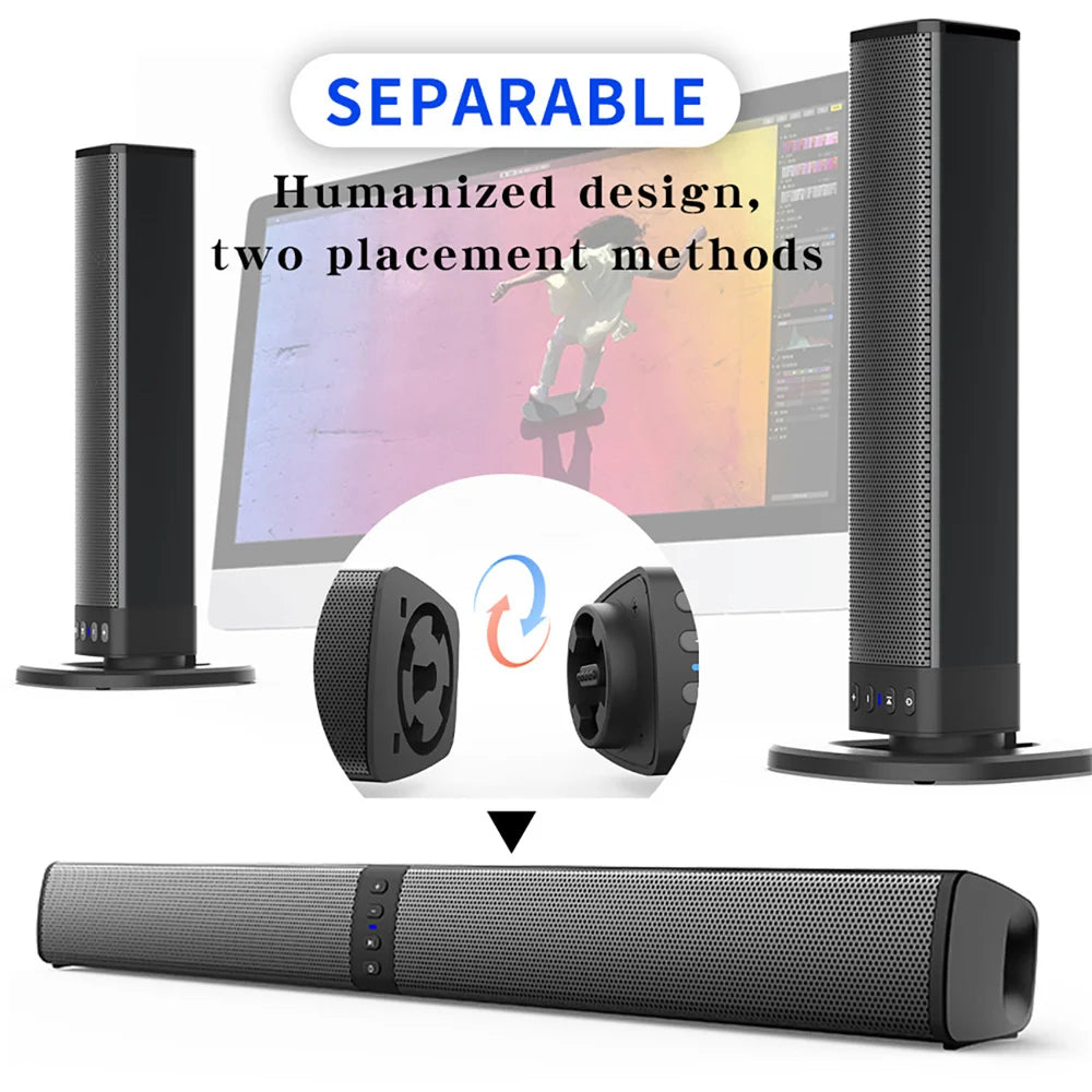 Wireless Bluetooth TV Sound Bar 2 Speaker System Home Theater Subwoofer Soundbar Portable Loud Rechargeable 2 IN1