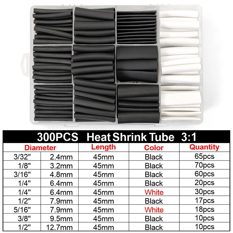 100pcs Heat Shrink Tube Kit 4:1 Flame Retardant Insulated Electrica Wire Wrap Multi-Size Assortment for Cable Repair