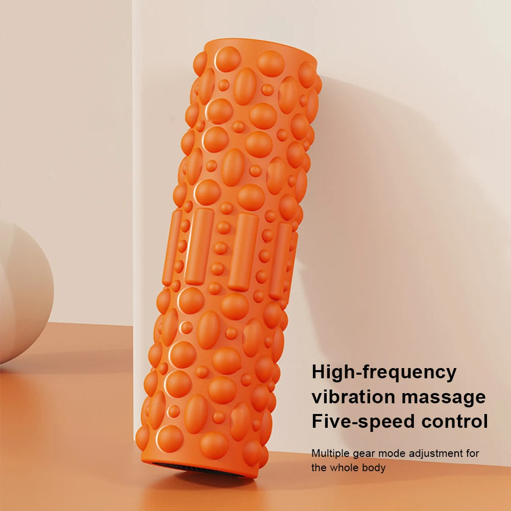 Electric Vibrating Foam Roller Yoga Column Rechargeable Muscle Roller 5 Modes Tissue Massager for Bodybuilding - Foam