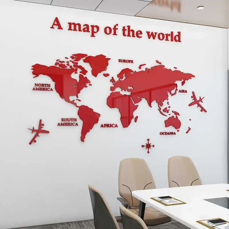 World Map Mirror Wall stickers for Living Room decoration Classroom Self adhesive Wall posters Office Decoration Home