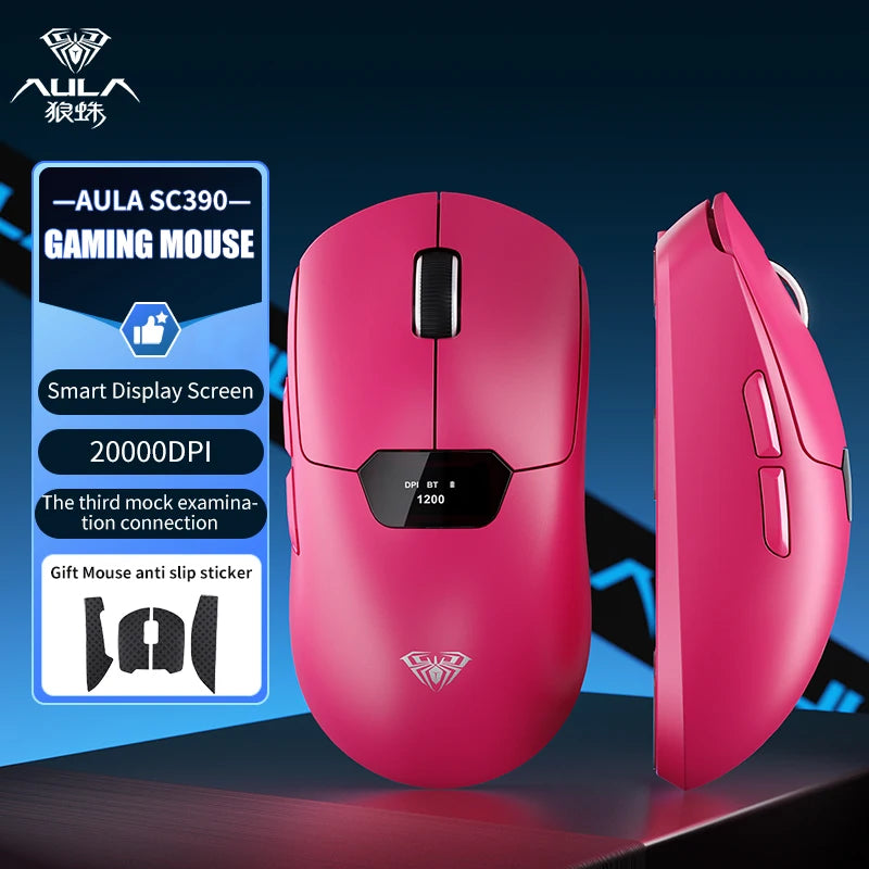 Aula SC390 Gaming Mouse Wireless Bluetooth Smart Screen Display Rechargeable Adjustable DPI Tri-mode Mouse for Desktop