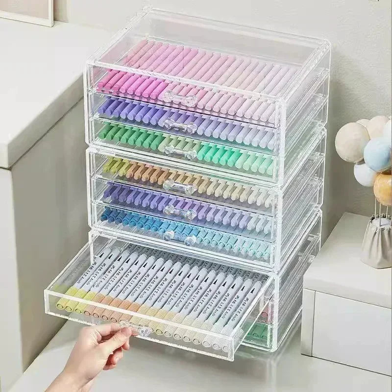 High Capacity Acrylic Marker Pen Holder Colored Pencil Storage Box Transparent Organizer for Kid Case Painting School