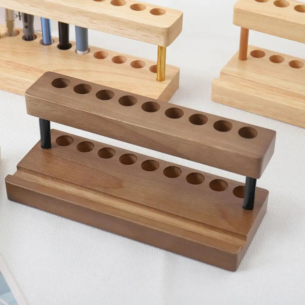 1PC Walnut Wood Pen Holder Desk Organizer Phone Stand Storage Retro Wooden Pen Holder Desk Stationery Pen Storage Phone