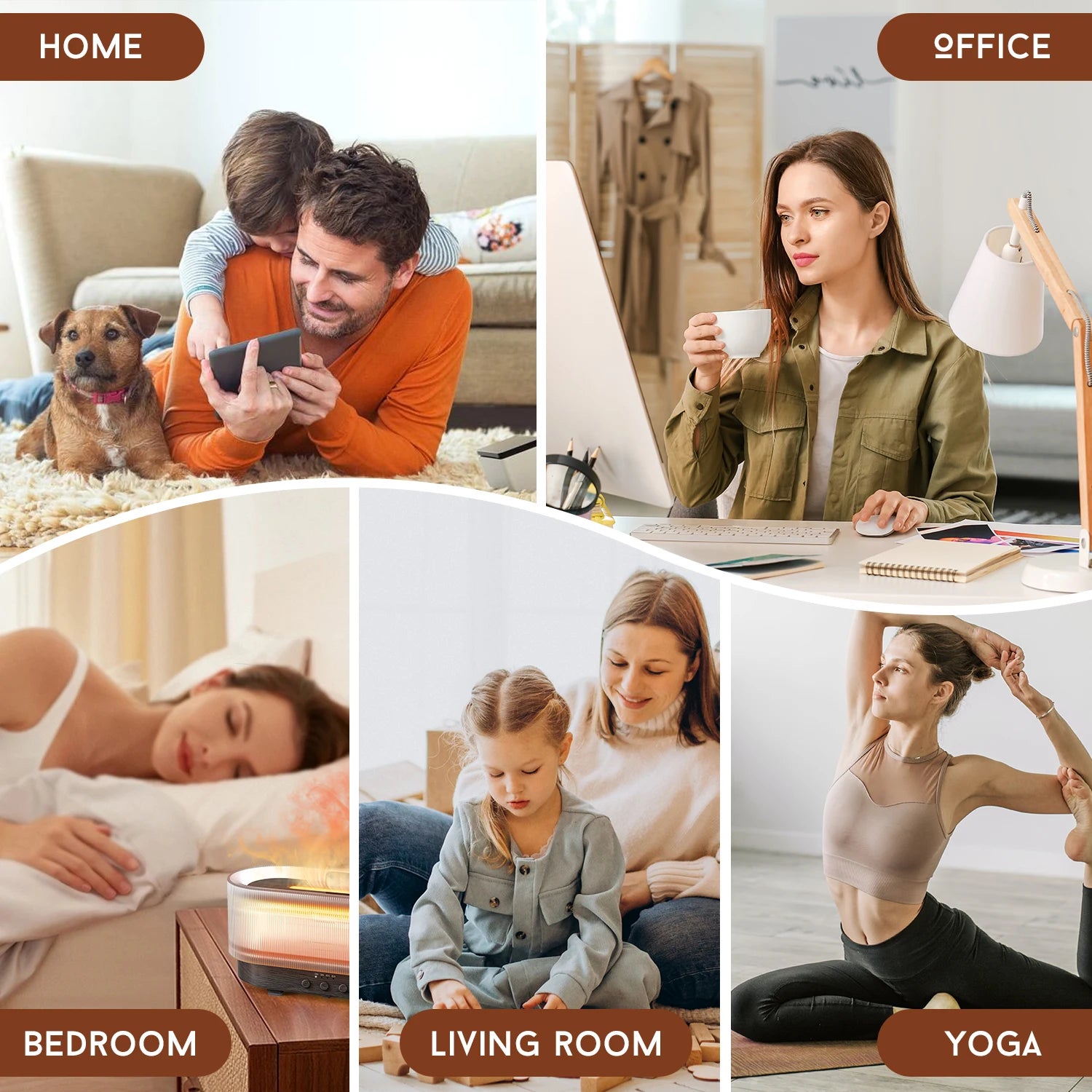 Fireplace Fire Flame Aromatherapy Humidifier&Diffuser with 6 Colors Light,Timer&Auto-Off Ultrasonic Cool Mist