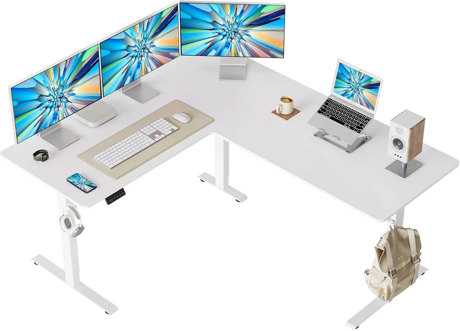 63’’ L-Shaped Standing Desks - Adjustable Corner Desk L Shape L-Shaped Adjustable Desks with Splice Board L Shape