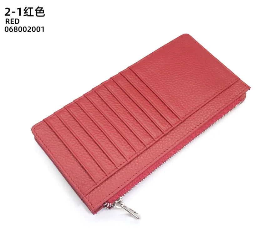 Large Capacity Long Zipper Card Holder Custom Letters Genuine Leather Men Credit Card Wallet Business Women Phone
