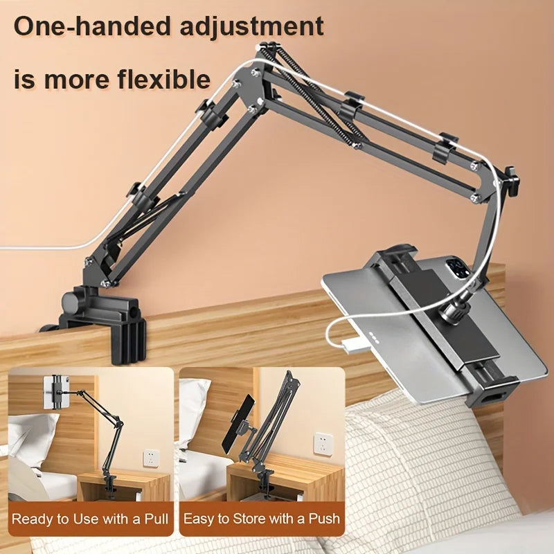 Adjustable Bed Tablet Holder Rotatable Long Arm Metal Desktop Tablet Bracket Mounts Clamp for 4.7-13’’ for iPad Mini