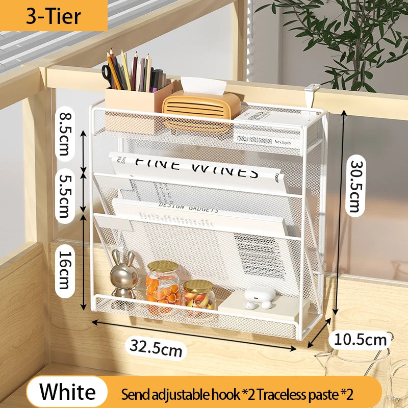 Desk File Organizer Mesh 5-Tier Hanging Wall Mount Document Organization Stand Desktop Vertical Mail Paper Folder