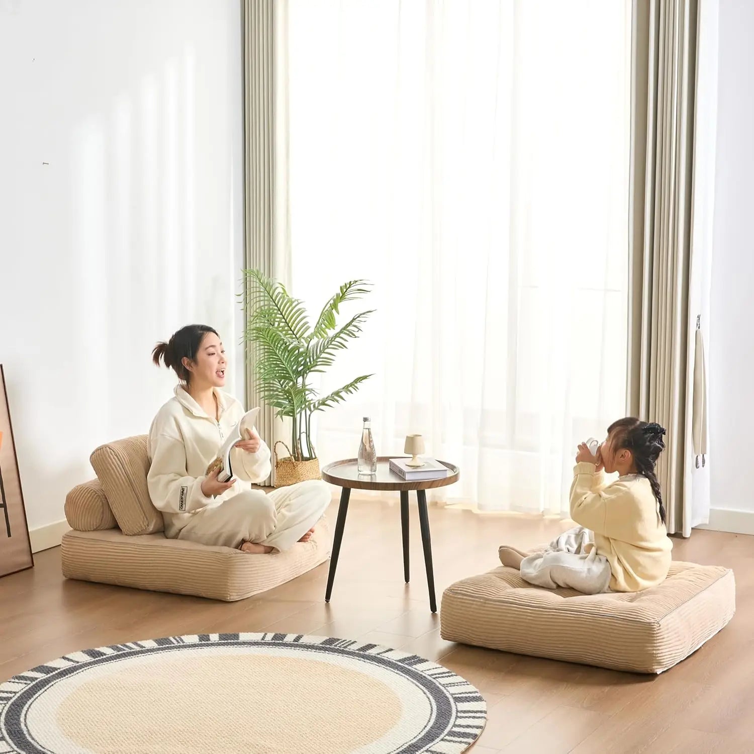 35.4x33.5 Inch Floor Pillow Large Round Floor Cushion with Removable Washable Cover - Ultra Soft Plush Filling