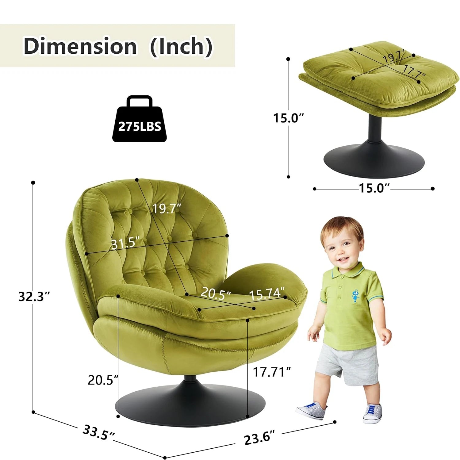 Velvet Swivel Armchair Set with Ottoman for Living Room - Modern Tufted Accent Chairs with 360° Swivel & Footrest