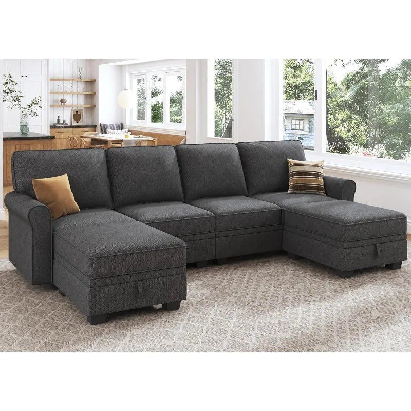 U-Shaped Sectional Sofa with Storage Reversible Chaise for Living Room Dark Grey - United States