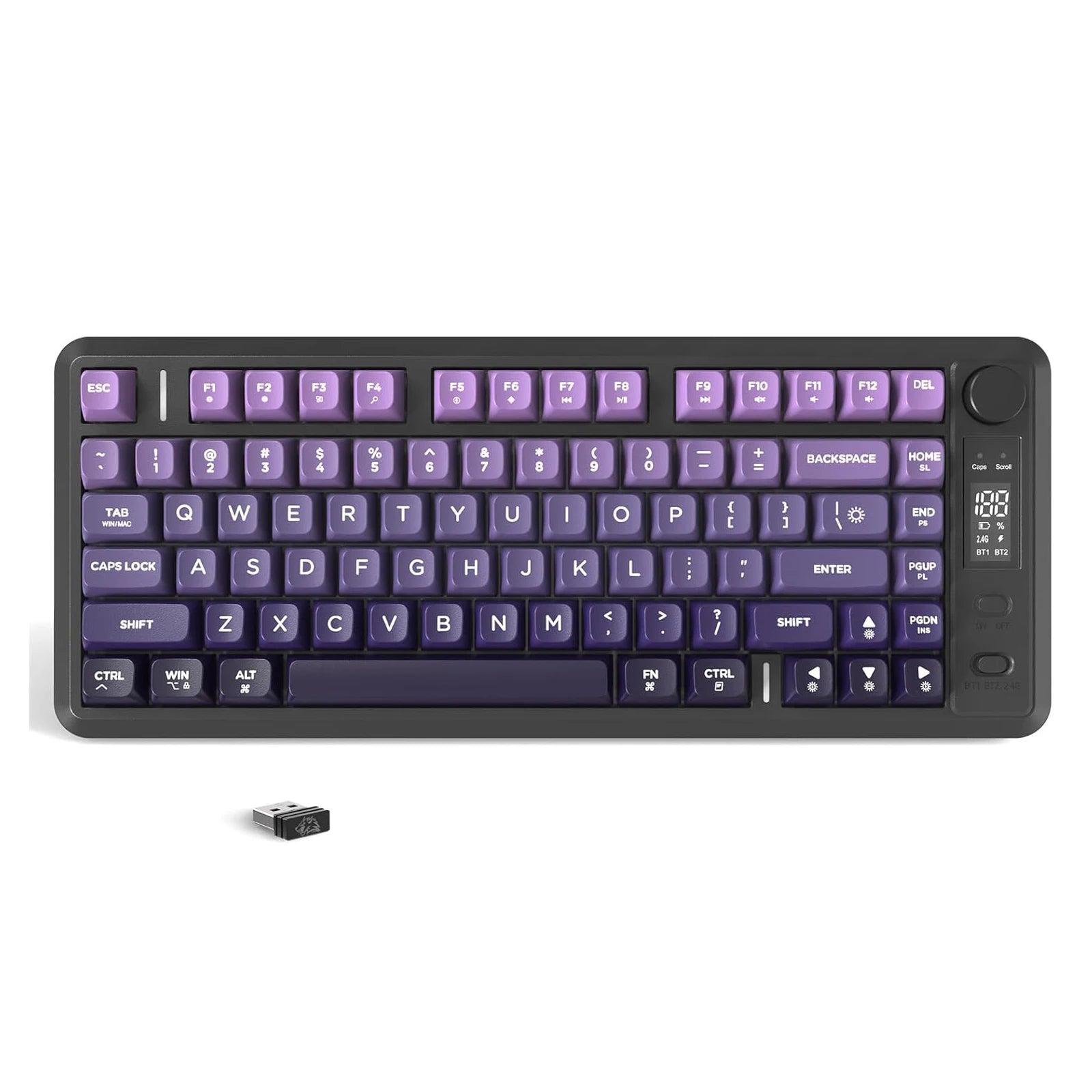 ATTACK SHARK M75 Wireless Membrane Gaming Keyboard with Knob&OLED Display Bluetooth/2.4Ghz Rainbow Backlit Gradient PBT