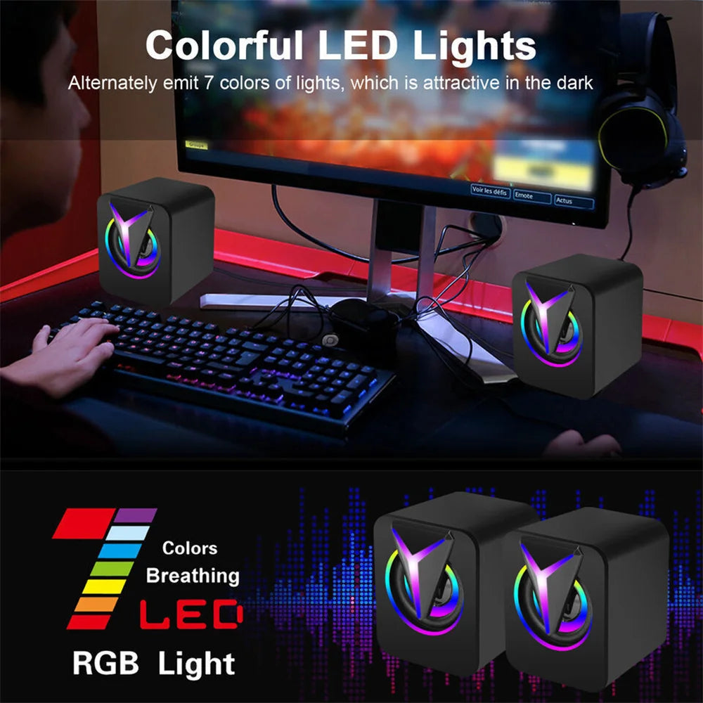 3.5mm Mini USB Wired Computer Speakers RGB LED Stereo Bass For PC Laptop Desktop - United States