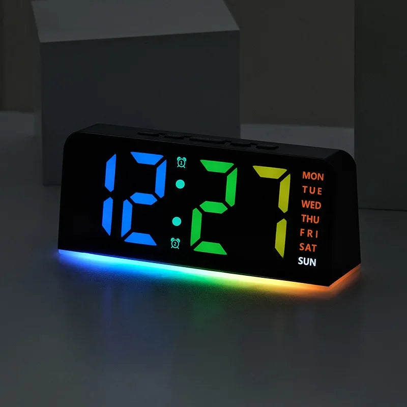 RGB Digital Alarm Clock with 13Colors Mood Light Week 2 Alarm Snooze USB Powered Table Clock 4 Level Brightness 12/24H