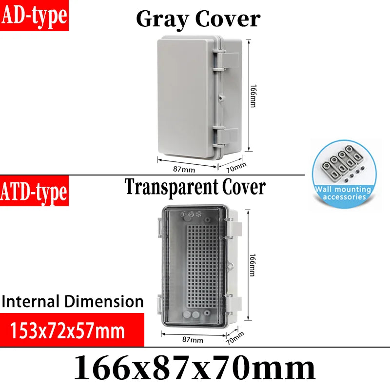 ABS plastic junction box AD type outdoor waterproof junction box - 166x87x70mm / Transparent cover
