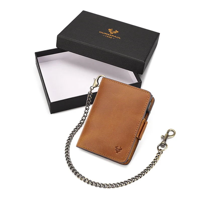 Crazy Horse Leather Card Holder RFID Blocking Card Case Smart Pop-up Cardholder Fashion Men’s Wallet with Long