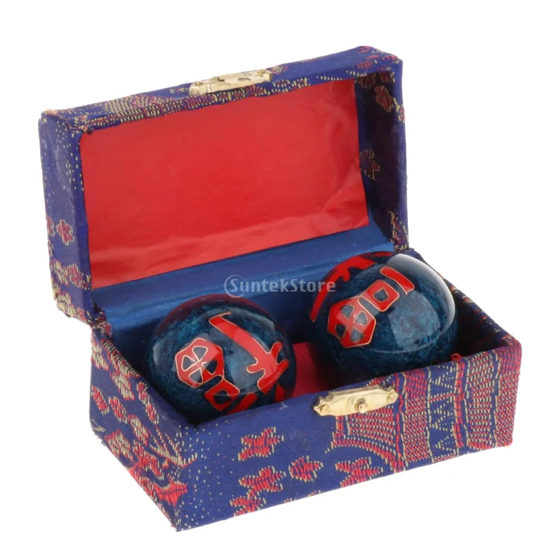 2pcs Chinese Baoding Balls With Fitness Seniors Finger Dexterity Massager Baoding Balls Relax - Fu Word blue 42mm
