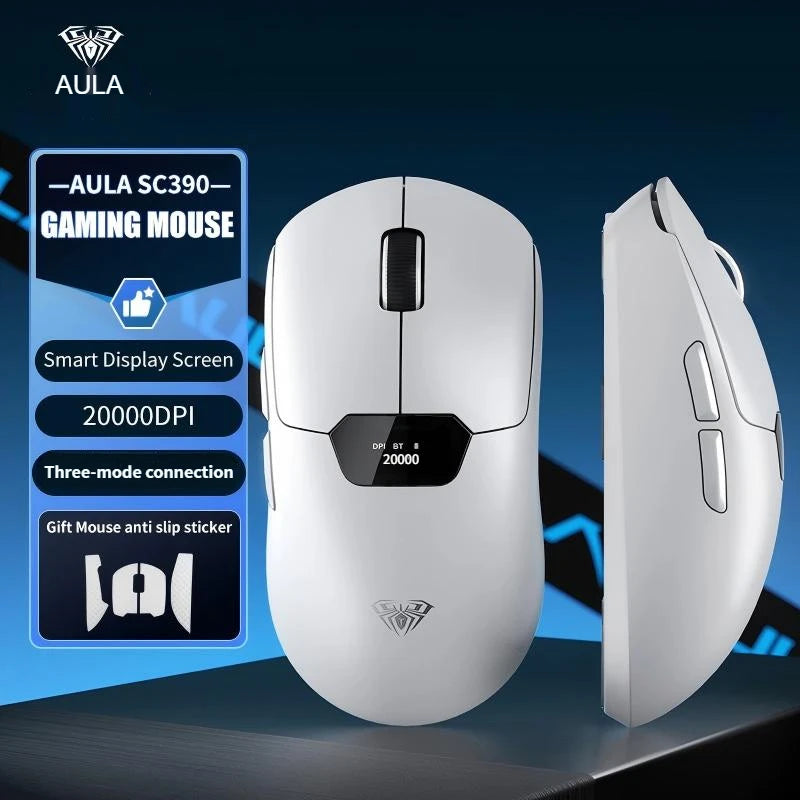 Aula SC390 Gaming Mouse Wireless Bluetooth Smart Screen Display Rechargeable Adjustable DPI Tri-mode Mouse for Desktop