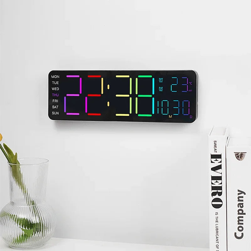 13’’ Large Digital Alarm Clock with Remote Control 11Color & Dynamic RGB Display LED Multicolor Ambiance Wall Clocks