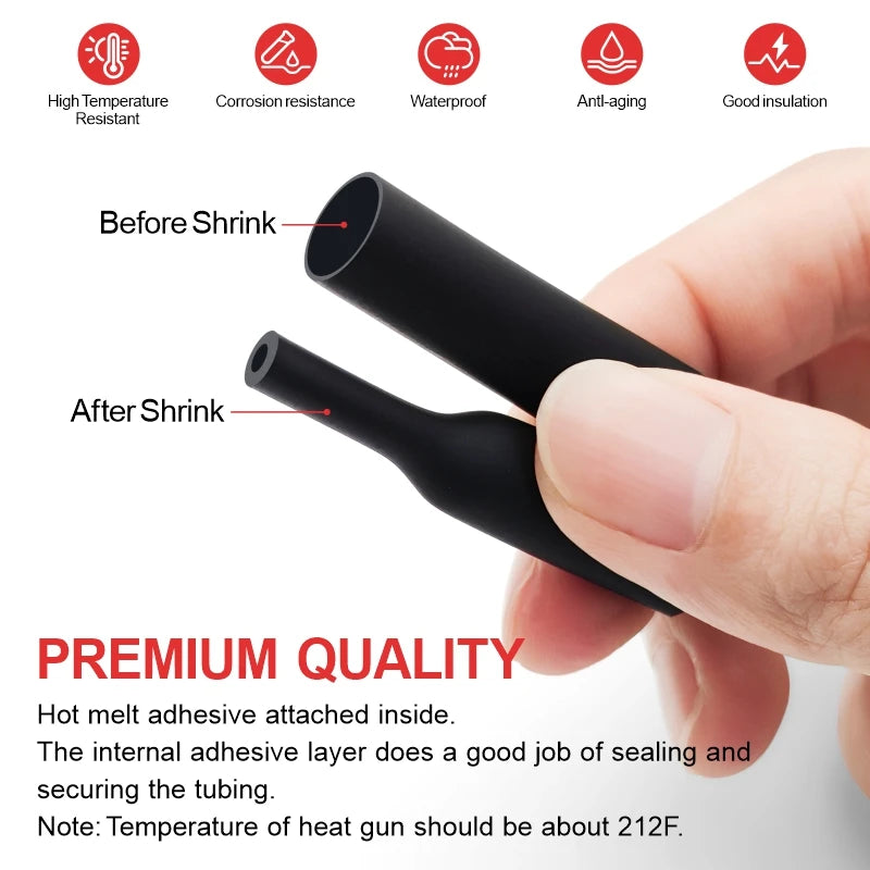100pcs Heat Shrink Tube Kit 4:1 Flame Retardant Insulated Electrica Wire Wrap Multi-Size Assortment for Cable Repair
