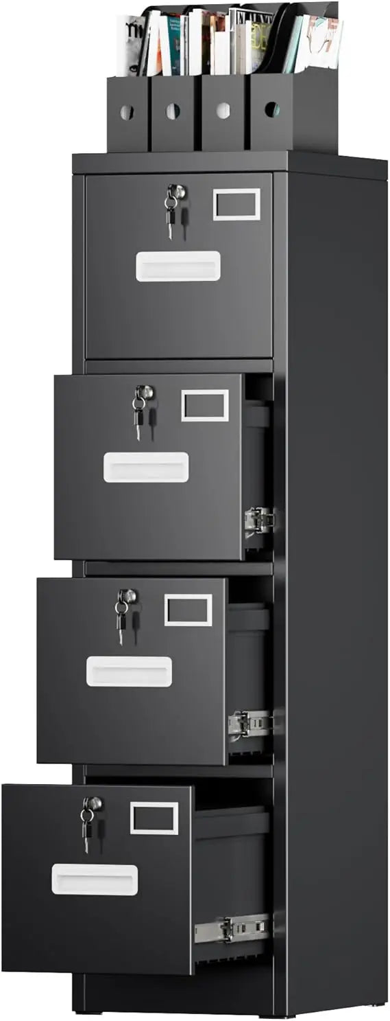 4 Drawer File Cabinet Metal Vertical File Cabinet with 4 Lock,Office Home File Cabinet with Name Card Holder for A4