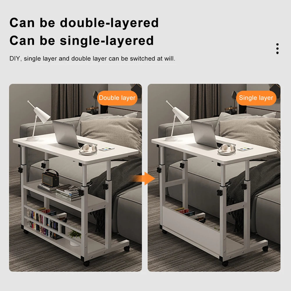 Height Adjustable Computer Desk Multi-Layer Storage Stand-up Workstation Height Adjustable Laptop Desk for Dormitory