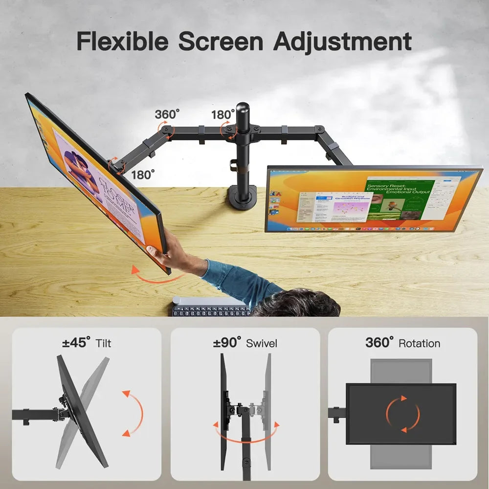 Dual Monitor Stand Holds Screen up to 27inch Universal Freestanding Monitor Stand Adjustable Height Tilt Swivel