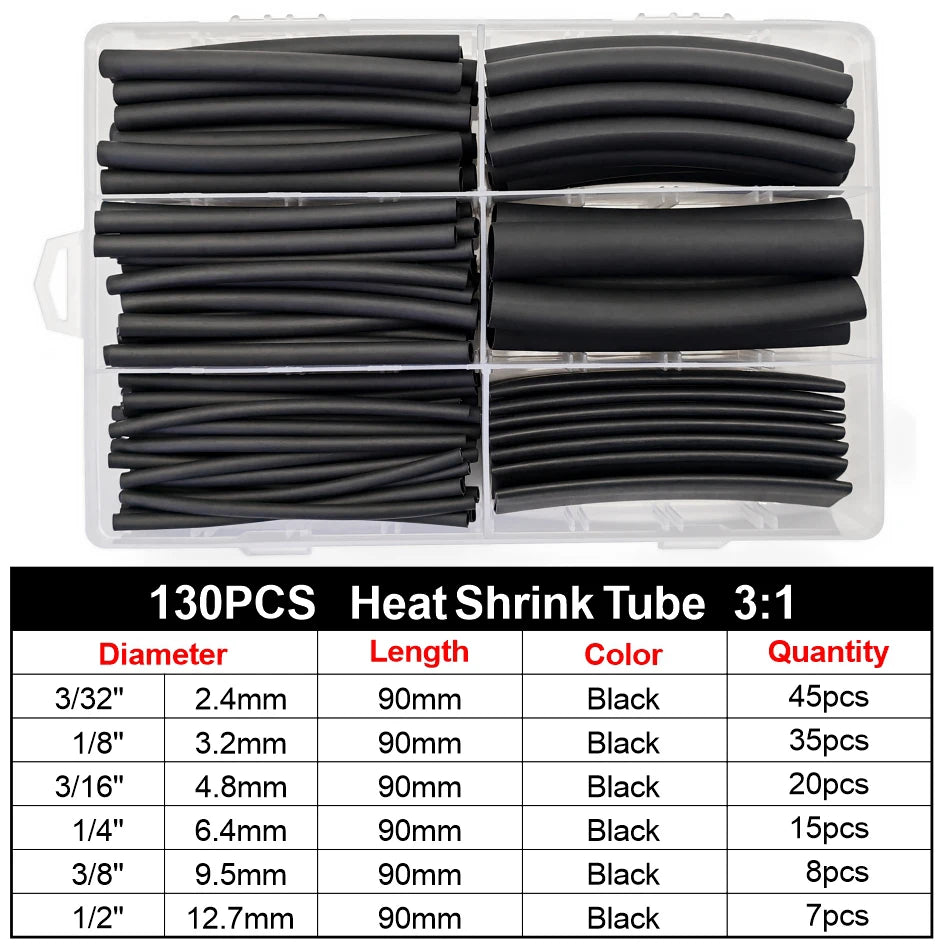 100pcs Heat Shrink Tube Kit 4:1 Flame Retardant Insulated Electrica Wire Wrap Multi-Size Assortment for Cable Repair