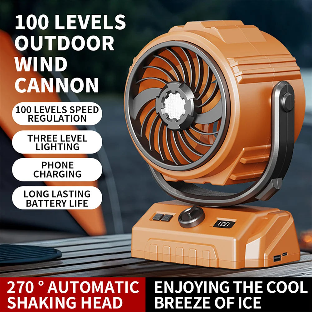 Camping Fan 20000mAh Rechargeable Portable Camping Circulator Fan Wireless Tent Ceiling Fan with LED Light and Hook