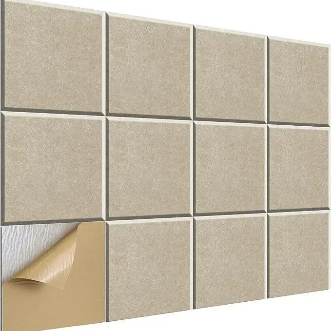 Soundproof Wall Panels 12PCS Polyester Fiber Noise Reduction Home Office Easy Install Acoustic Decor - Dark camel