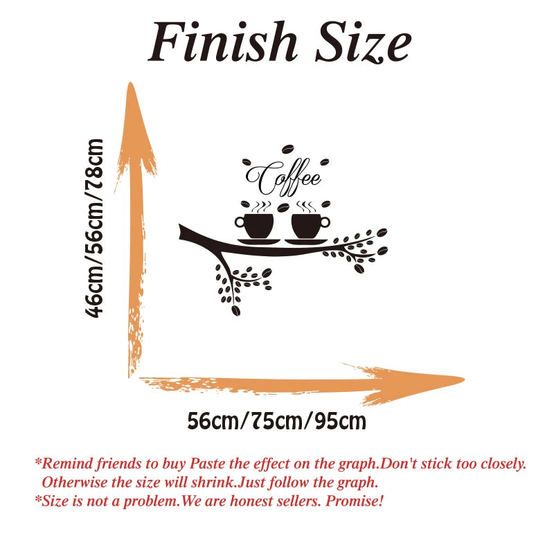 Large Coffee Tree Mug Wall Sticker Kitchen Office Cafe Time Cup Wall Decal Bar Vinyl Home Decor