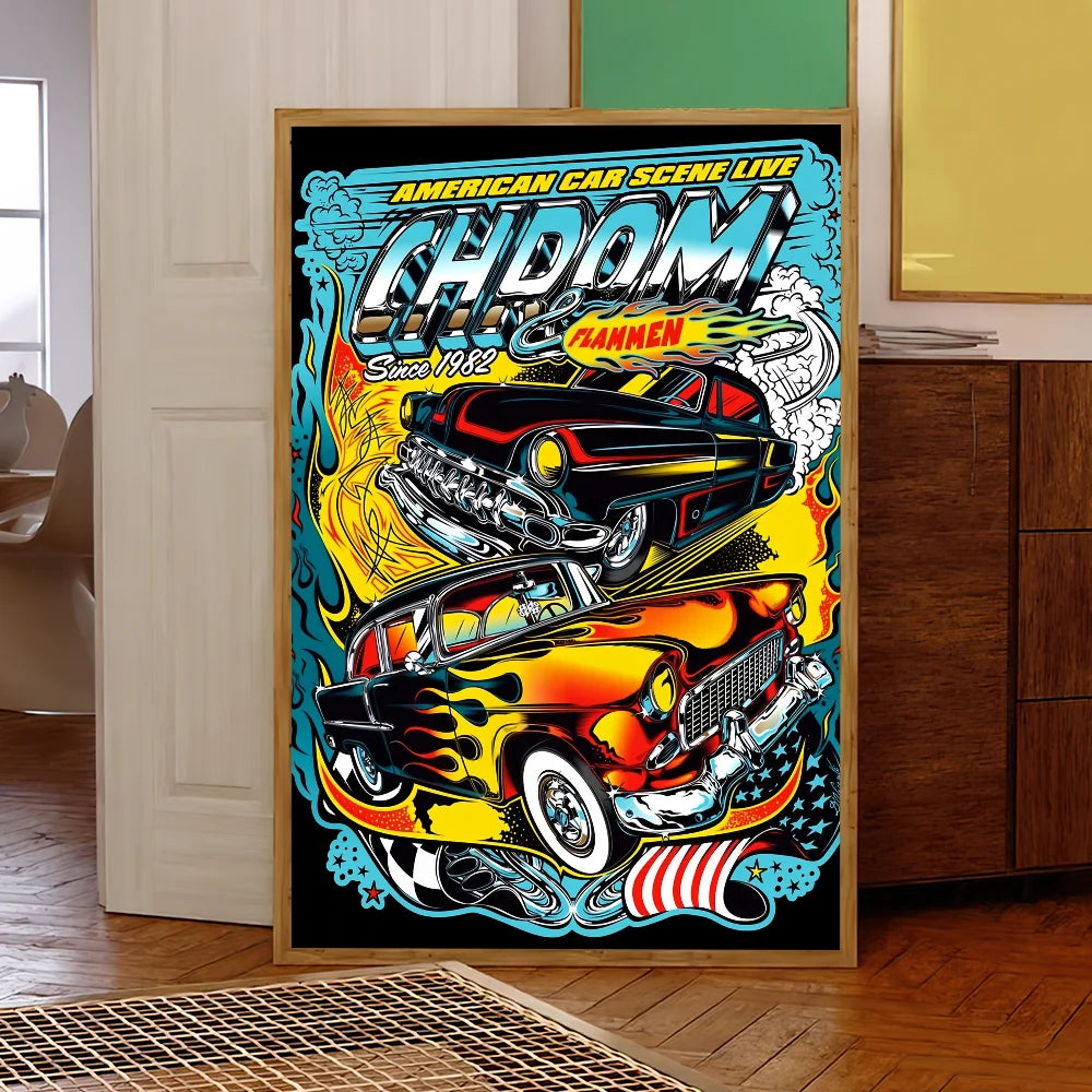 Super Car H-Hot W-Wheels Poster Self Adhesive Painting Living Room Office Decoration Bedroom Home Wall Sticker Prints