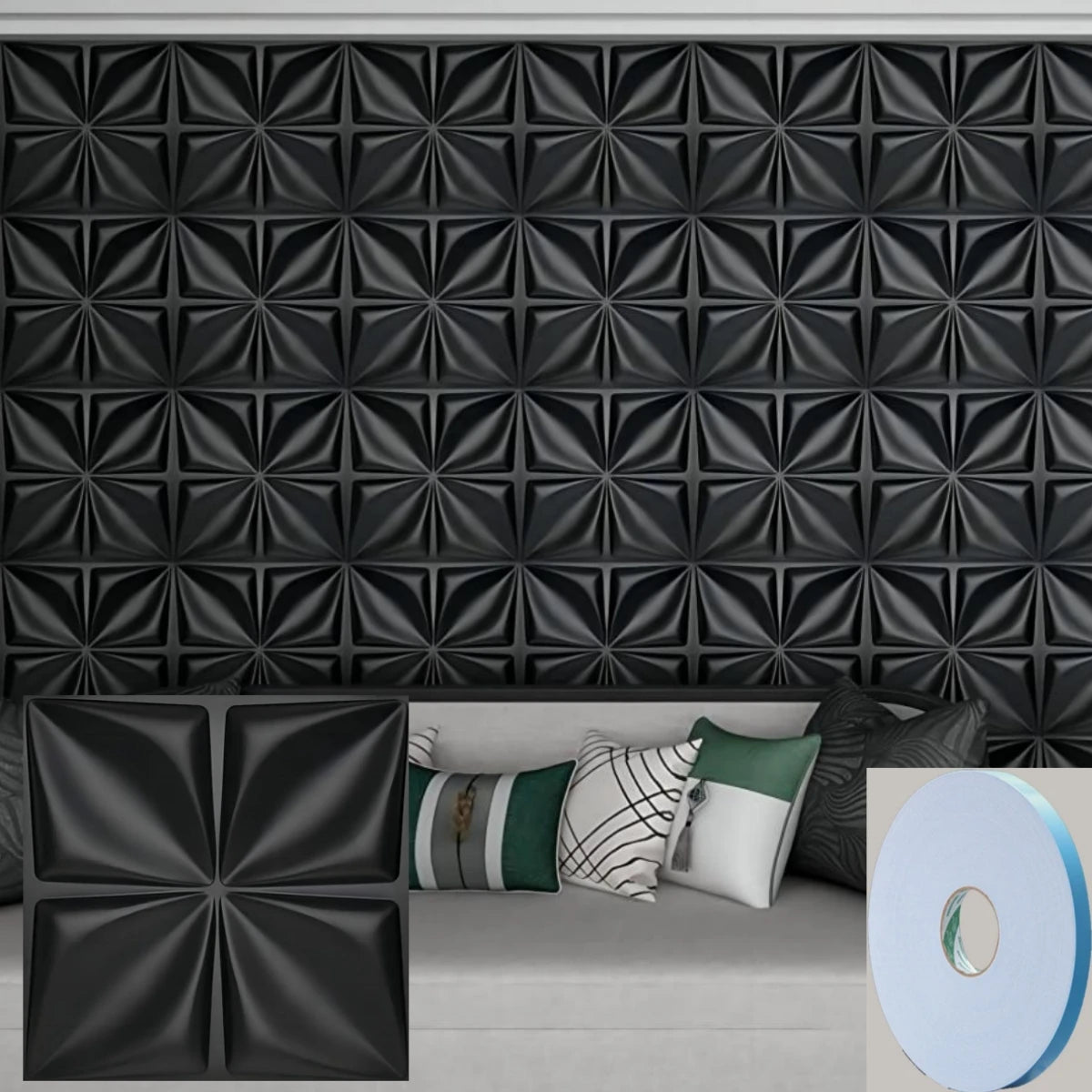 12/20/30pcs 3D pvc wall panels for indoor wall decoration for living room hall bedroom hotel office,including tape