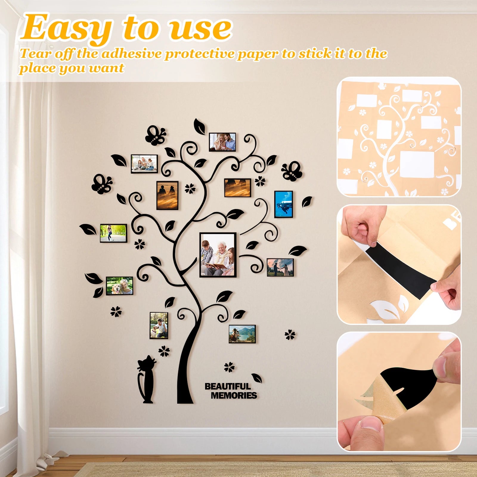 3D Acrylic Picture Frames Tree DIY Family Tree Picture Wall Decoration Adhesive Wall Photo Frames for Home Living Room
